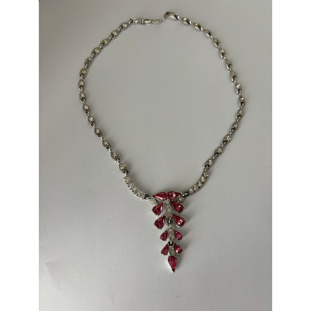 Vintage 50's Bogoff Rhinestone Necklace Pink & Cl… - image 2